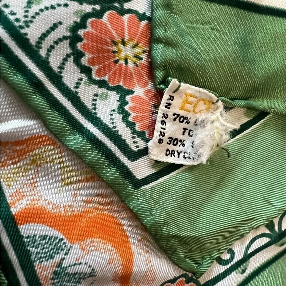 Vintage Echo Green & Peach Floral Scarf Mod 14x45”
